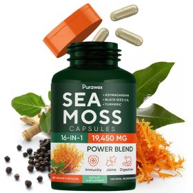 20000mg of Irish Sea Moss Black Seed Oil Ashwagandha & Ginger 60 Capsules 30 Day Supply