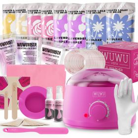 Waxing Kit WUWUVISTA 69 Items Hair Removal Wax Kit With Wax Warmer Waxing Beads For Face, Brazilian, Full Body, Bikini, Sensitiive Skin Skin Suit (Option: Pink-US plug)