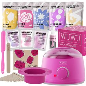 Waxing Kit WUWUVISTA 23 Items Hair Removal Wax Kit With Wax Warmer Waxing Beads For Face, Brazilian, Full Body, Bikini, Sensitiive Skin  Skin Sui (Option: Pink-USplug)